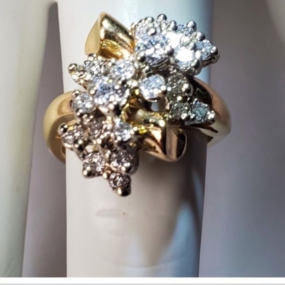 14K woman’s ring solid yellow gold with natural diamonds NWT “Pomegranate Bloom” - Picture 4 of 9